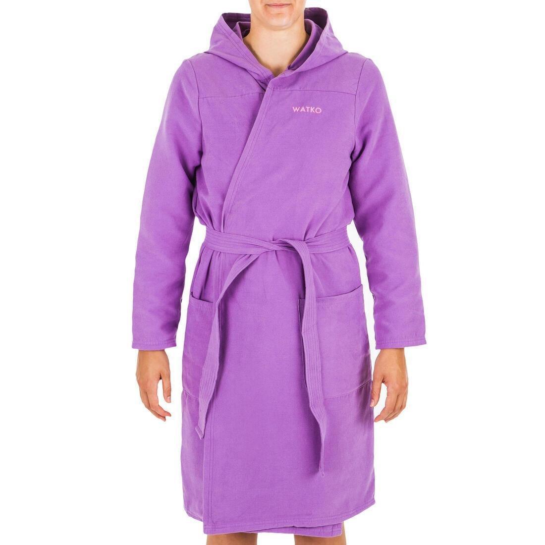 Small  Women's Compact Microfibre Pool Bathrobe with Hood, Dark Purple, No Color, large image number 1