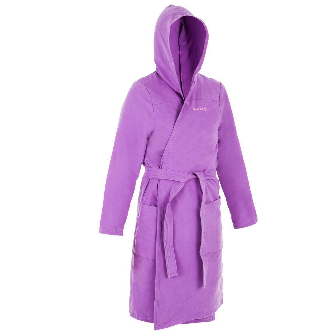 Medium  Women's Compact Microfibre Pool Bathrobe with Hood, Dark Purple, , large