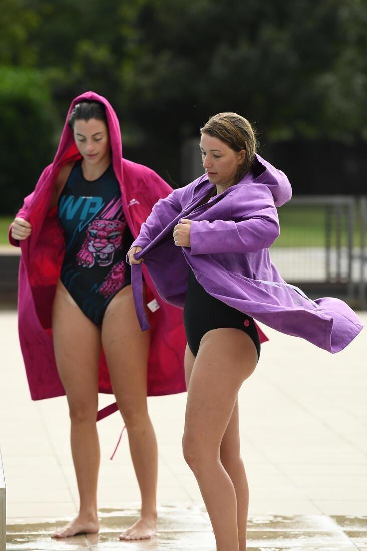 Medium  Women's Compact Microfibre Pool Bathrobe with Hood, Dark Purple, No Color, large image number 11