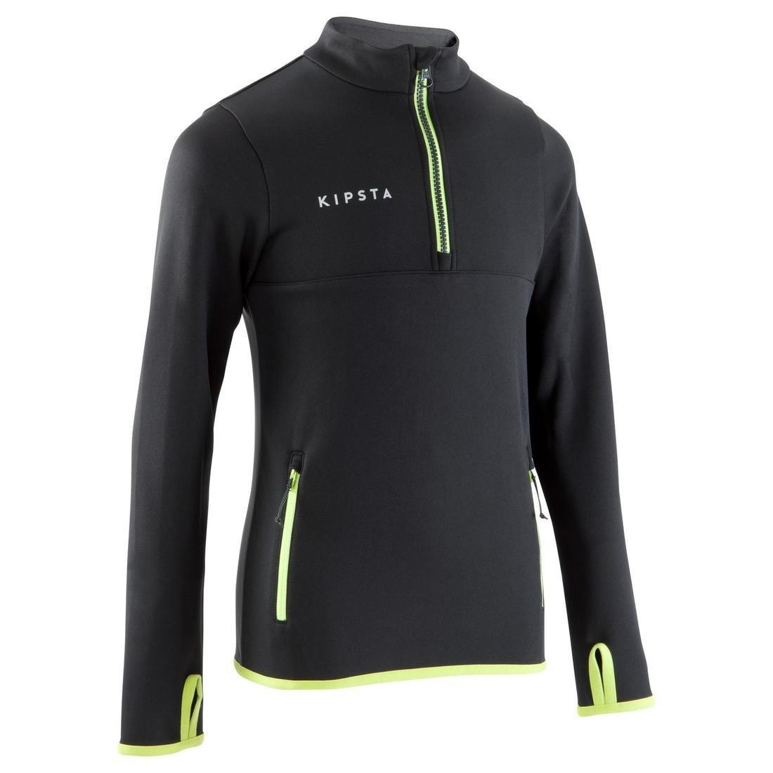 8-9Y  T500 Kids' Half-Zip Football Training Sweatshirt - Black/Neon Yellow, Black, , large image number 0