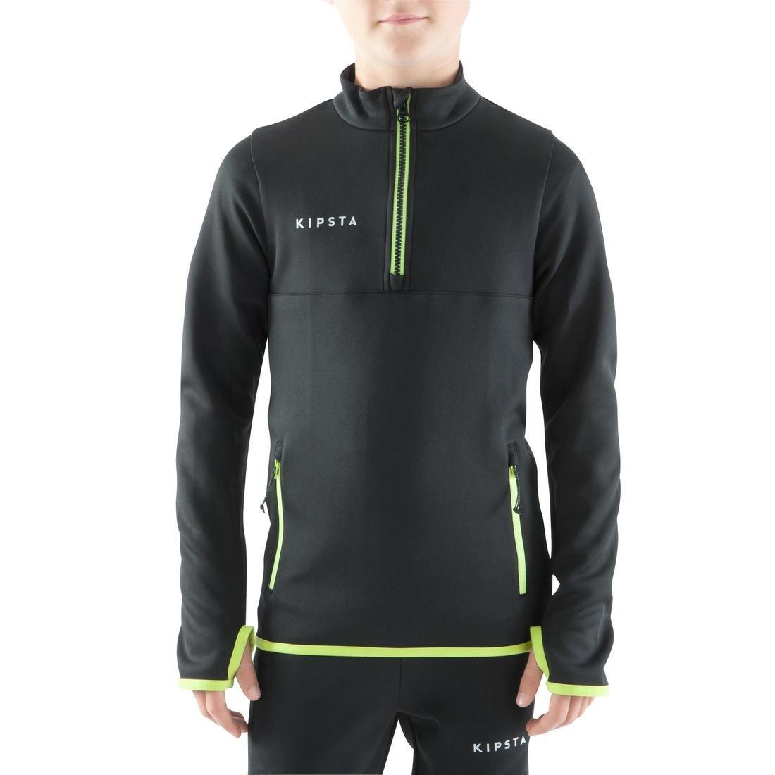 8-9Y  T500 Kids' Half-Zip Football Training Sweatshirt - Black/Neon Yellow, Black, , large image number 1