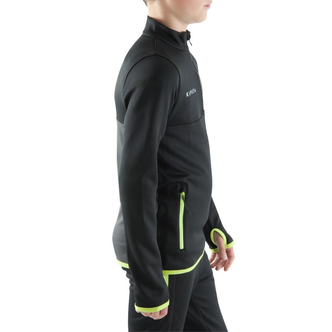 8-9Y  T500 Kids' Half-Zip Football Training Sweatshirt - Black/Neon Yellow, Black, , large image number 2