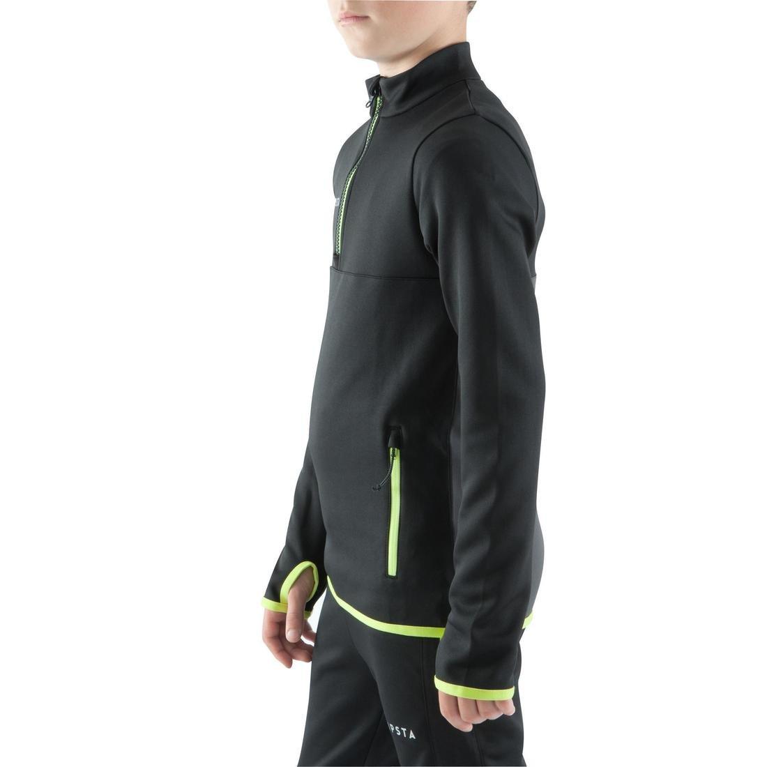 8-9Y  T500 Kids' Half-Zip Football Training Sweatshirt - Black/Neon Yellow, Black, , large image number 4