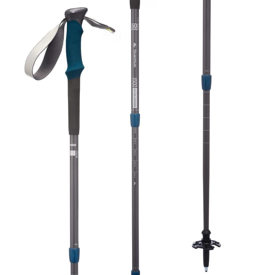 Adult  Anti-Shock Hiking Pole - Grey/Blue, Dark Grey, , large image number 0