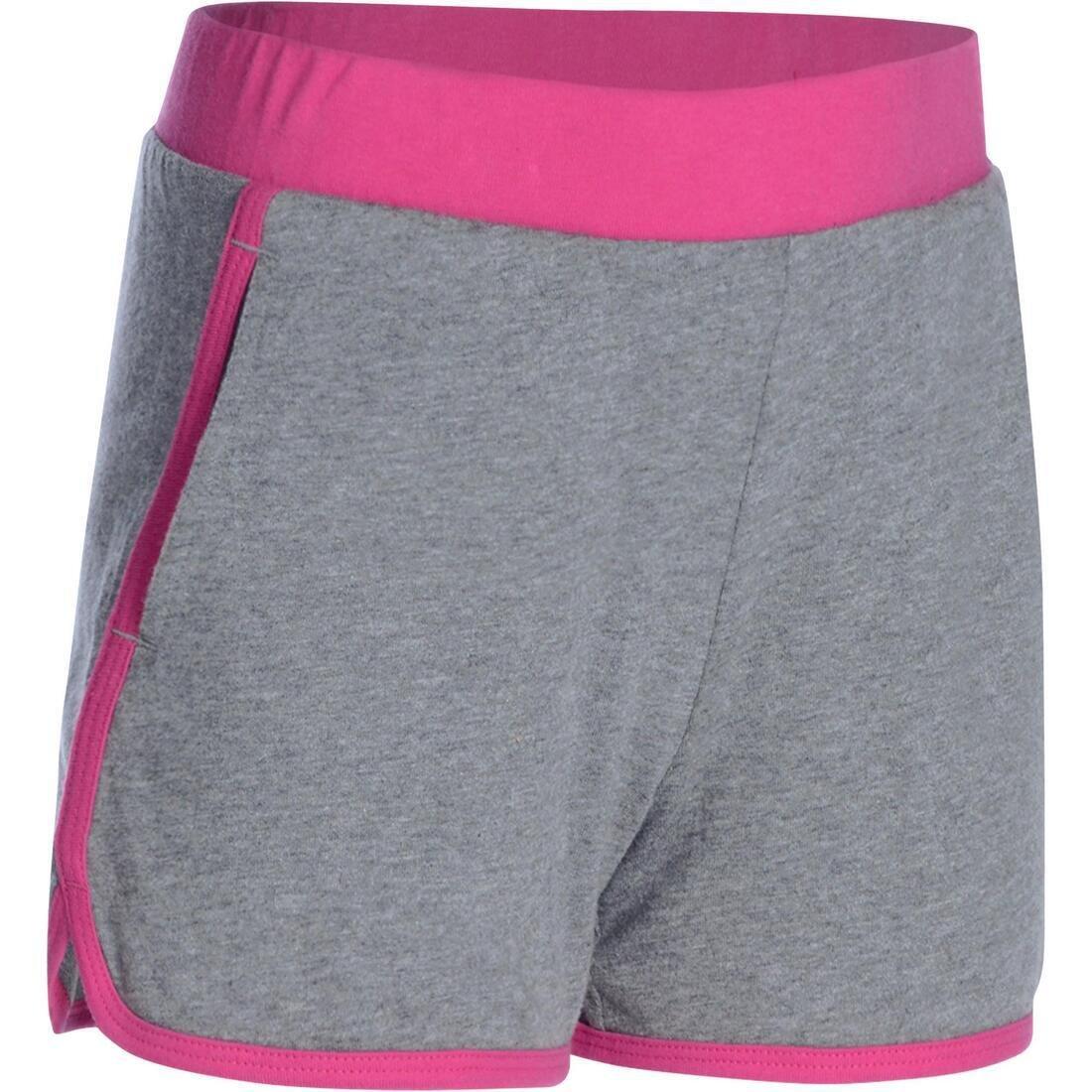 Girls' Gym Shorts - Grey/Pink, No Color, large image number 0