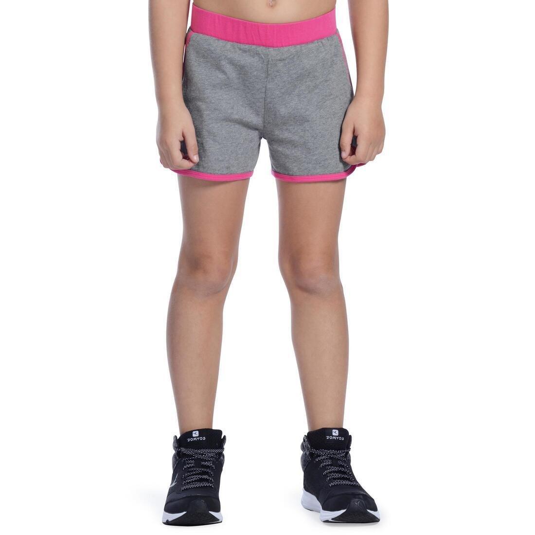 Girls' Gym Shorts - Grey/Pink, No Color, large image number 1