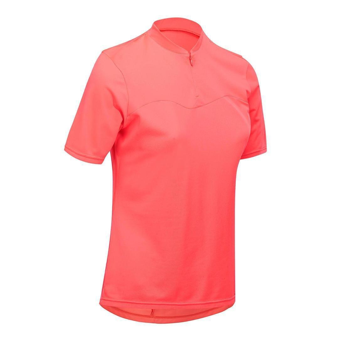 Medium  100 Women's Short-Sleeved Cycling Jersey, Fluo Coral Pink, , large image number 0