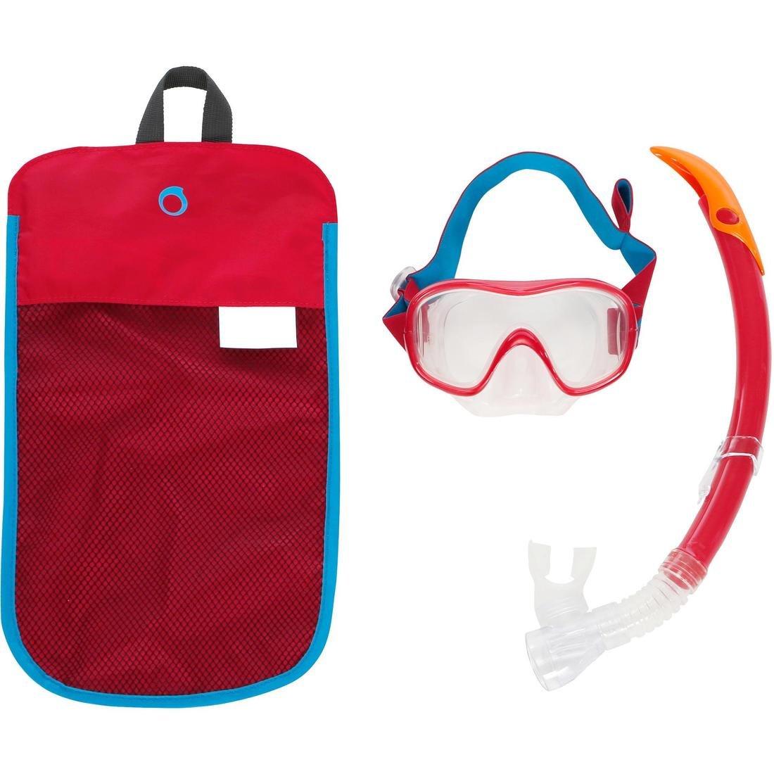 FRD120 freediving snorkel mask kit for adults red turquoise Title, No Color, large image number 0