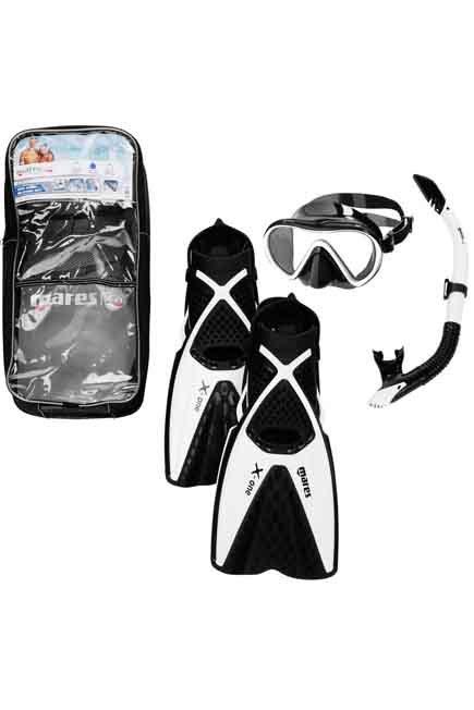 M/L  Adults' Freediving Fins Mask Snorkel Kit X One - Black White, , large image number 0