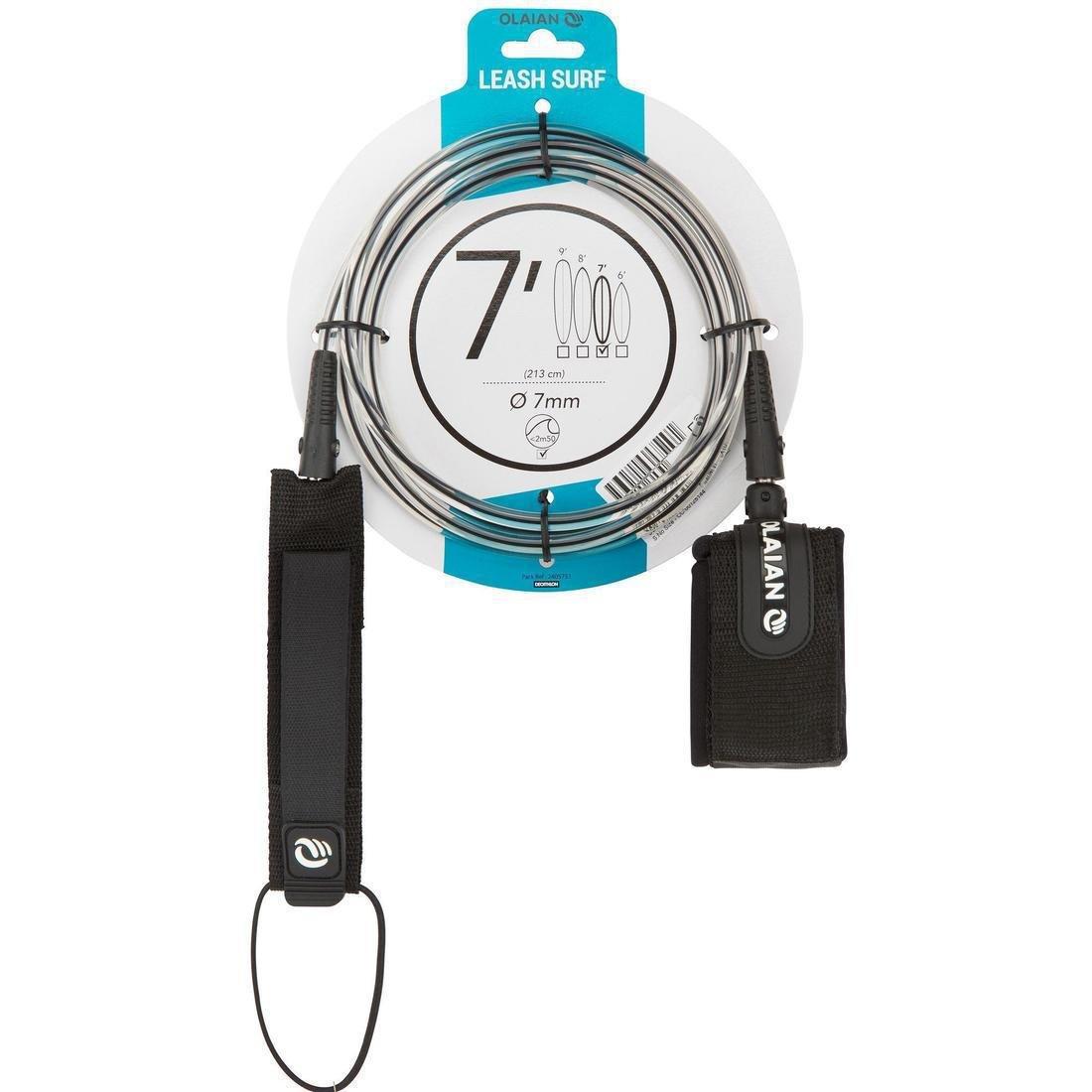 7 mm Diameter Surfboard Leash 7' (210 cm), Black, , large image number 9