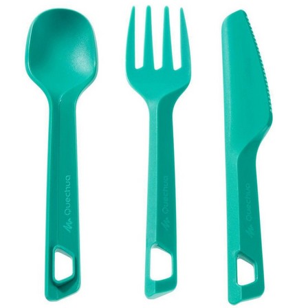 QUECHUA - طقم أدوات مائدة للأماكن الخارجية (سكين، شوكة، ملعقة)، أخضر زاهي
