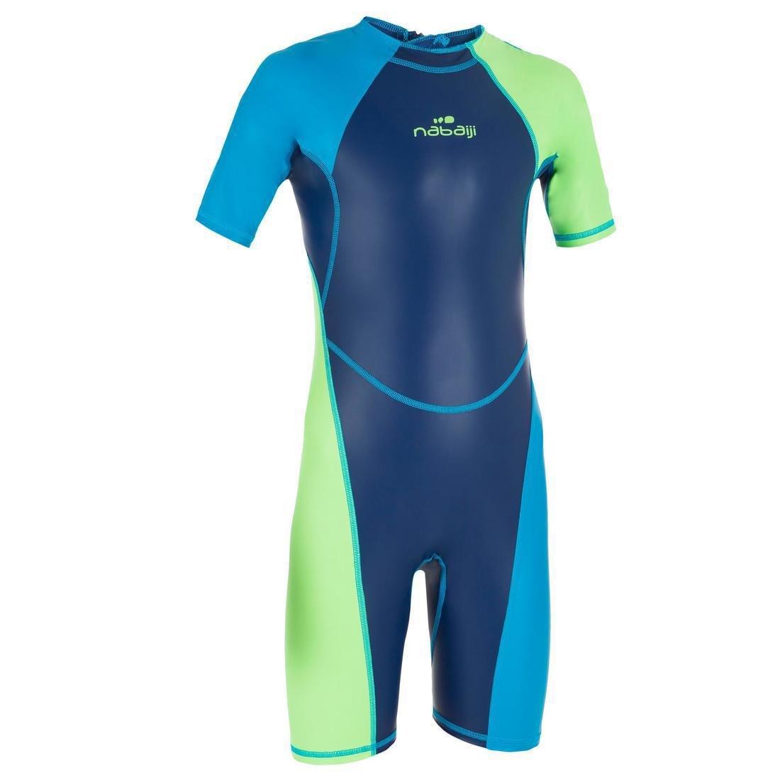 12-13 Yrs Boys Swimming Wetsuit Shorty 100 Kloupi, Blue/Green, , large image number 0