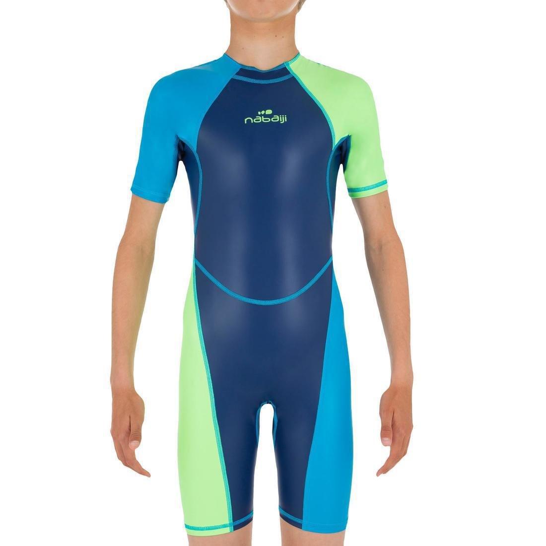 12-13 Yrs Boys Swimming Wetsuit Shorty 100 Kloupi, Blue/Green, , large image number 1