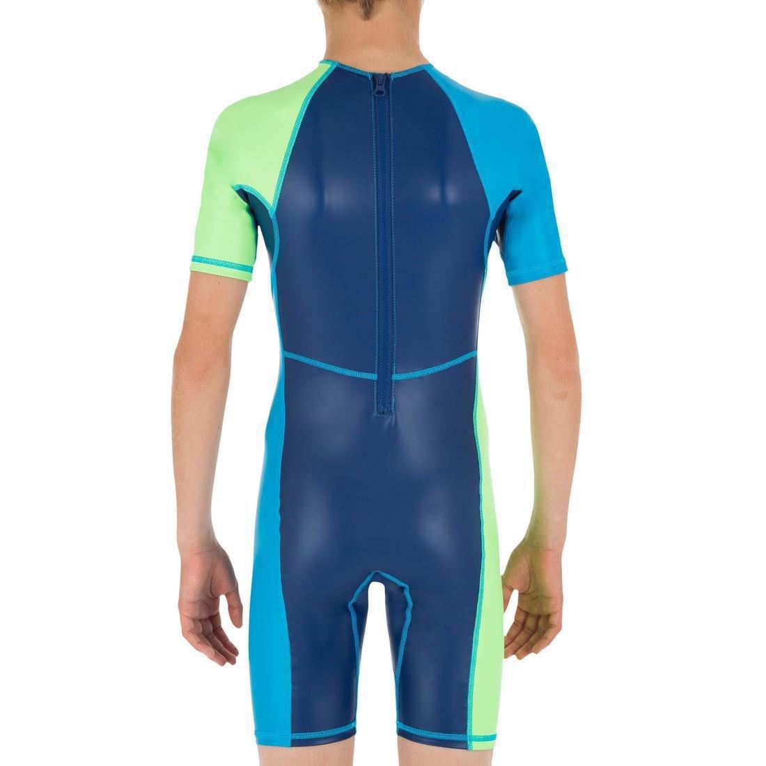 12-13 Yrs Boys Swimming Wetsuit Shorty 100 Kloupi, Blue/Green, , large image number 2