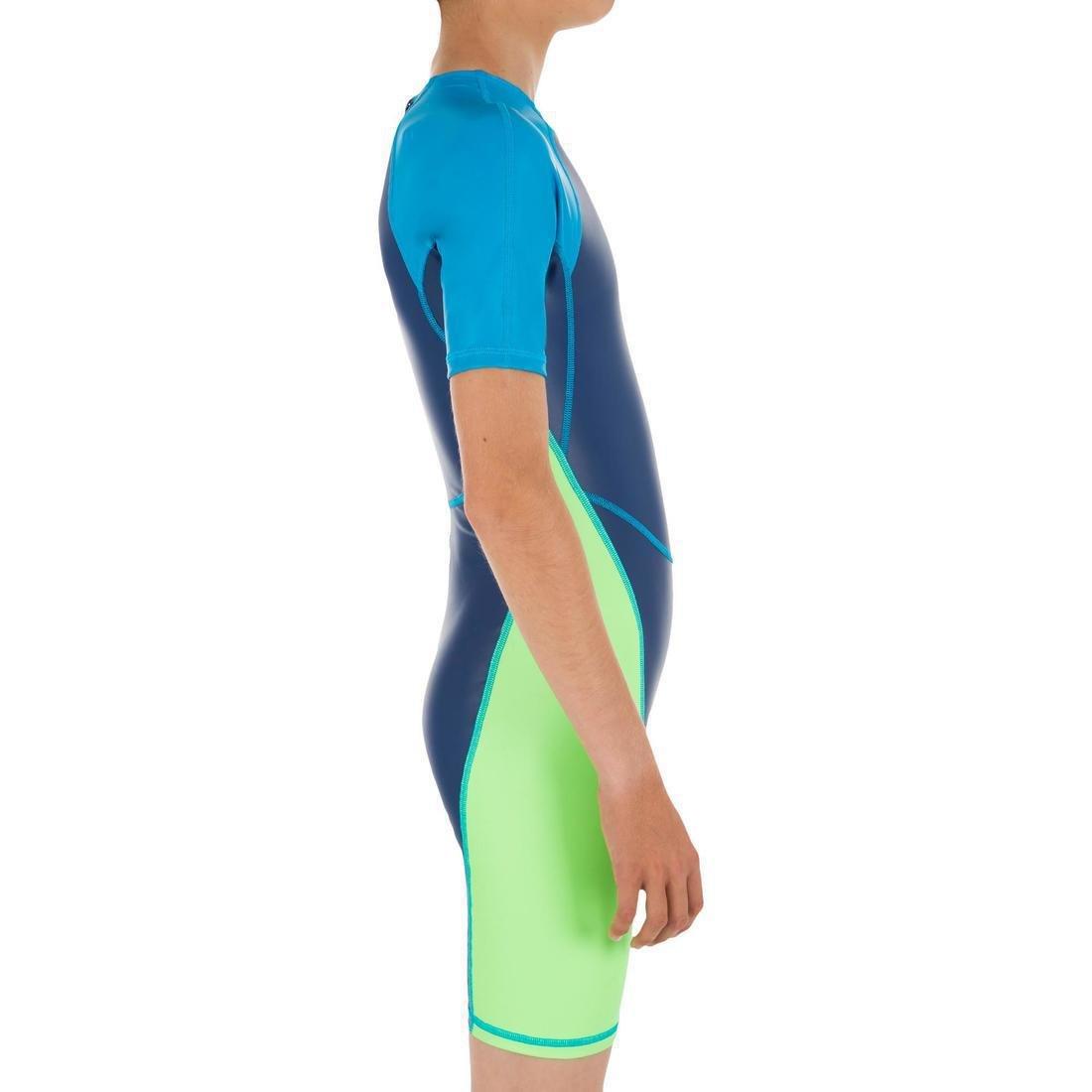 12-13 Yrs Boys Swimming Wetsuit Shorty 100 Kloupi, Blue/Green, , large image number 3