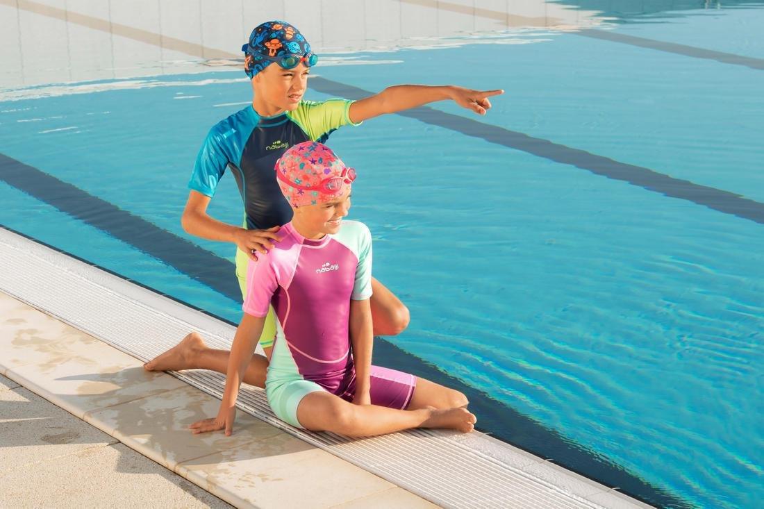 12-13 Yrs Boys Swimming Wetsuit Shorty 100 Kloupi, Blue/Green, , large image number 5