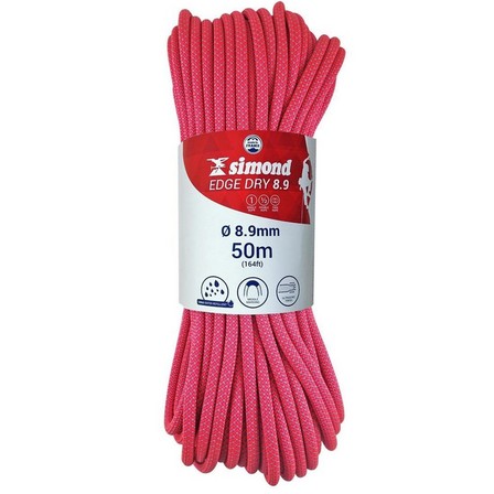 SIMOND - Triple Dry Rope Standard For Climbing And Mountaineering 8.9Mmx50M, Fluo Coral Pink