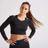 DOMYOS - Small  Long-Sleeved Cropped Fitness T-Shirt, Black