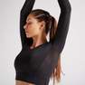 DOMYOS - Small  Long-Sleeved Cropped Fitness T-Shirt, Black