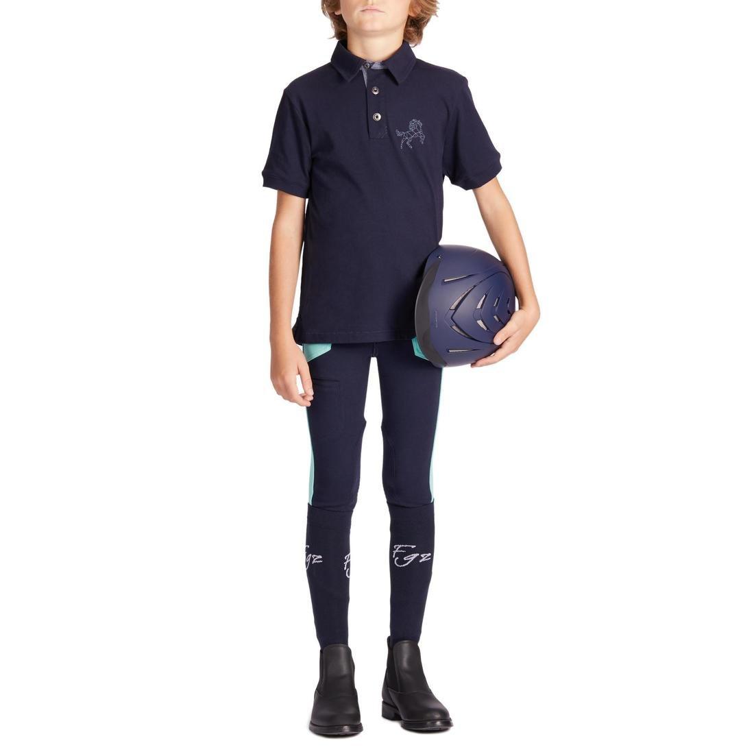 ASPHALT BLUE 140 Boys' Horse Riding Short-Sleeved Polo Shirt, No Color, large image number 1