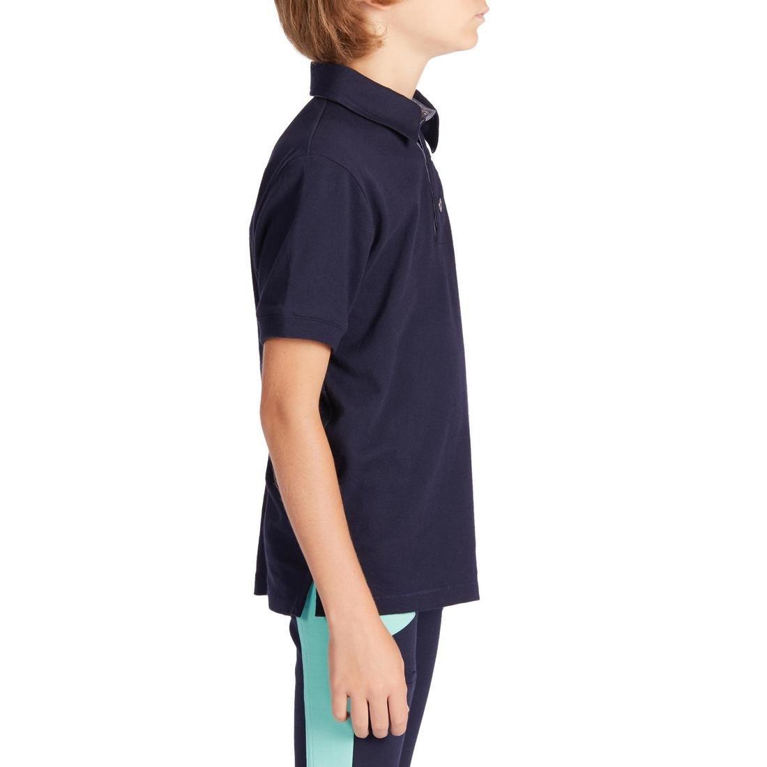 ASPHALT BLUE 140 Boys' Horse Riding Short-Sleeved Polo Shirt, No Color, large image number 3