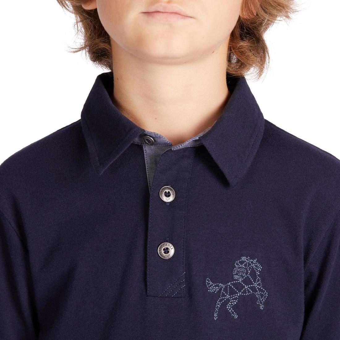 ASPHALT BLUE 140 Boys' Horse Riding Short-Sleeved Polo Shirt, No Color, large image number 5