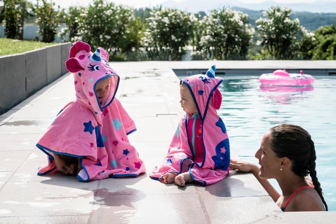 Baby Poncho With Hood Unicorn Print, Pastel Pink, , large image number 2