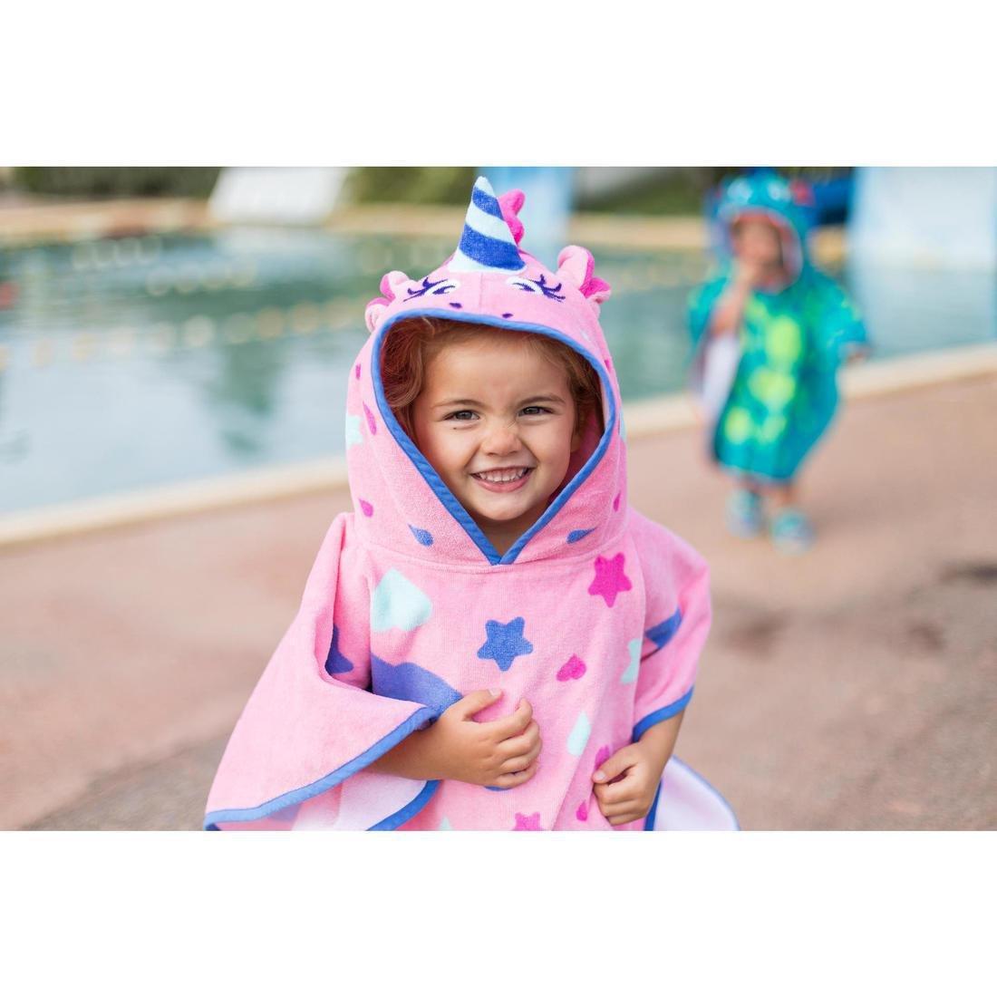 Baby Poncho With Hood Unicorn Print, Pastel Pink, , large image number 11