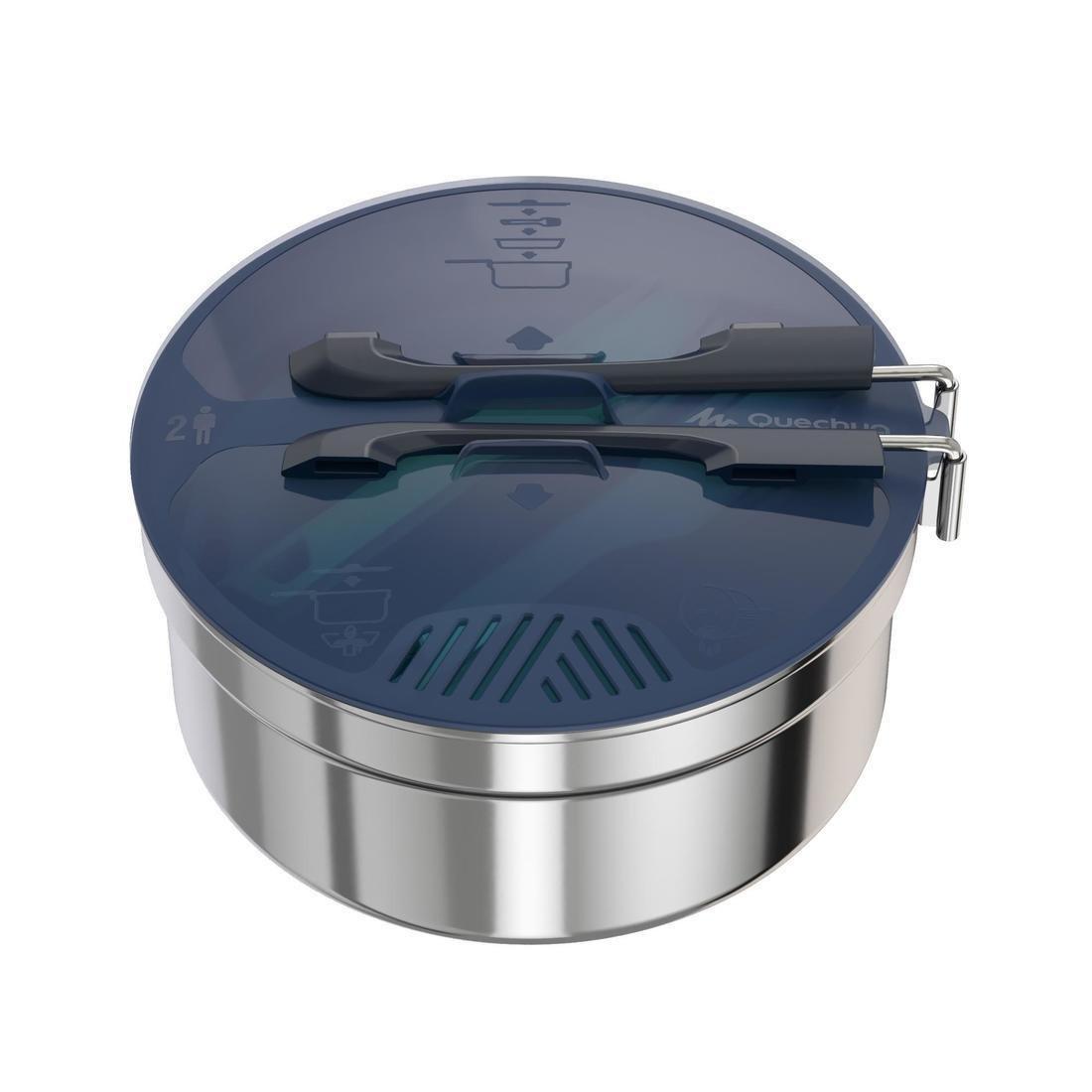 Hiker'S Camping Stainless Steel Cook Set Mh100 2 People (1.6 L), Dark Grey, No Color, large image number 1