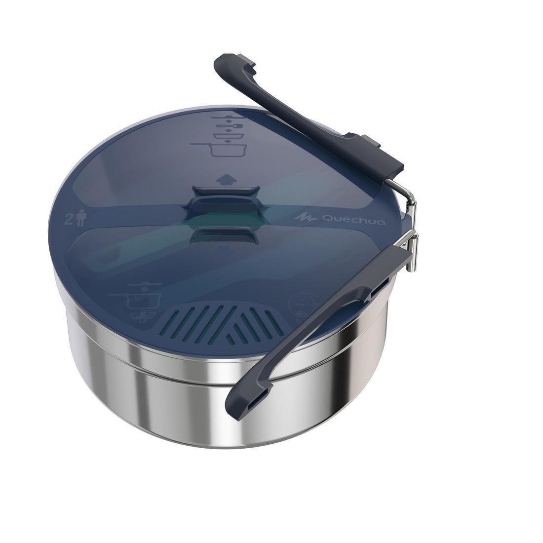 Hiker'S Camping Stainless Steel Cook Set Mh100 2 People (1.6 L), Dark Grey, No Color, large image number 2