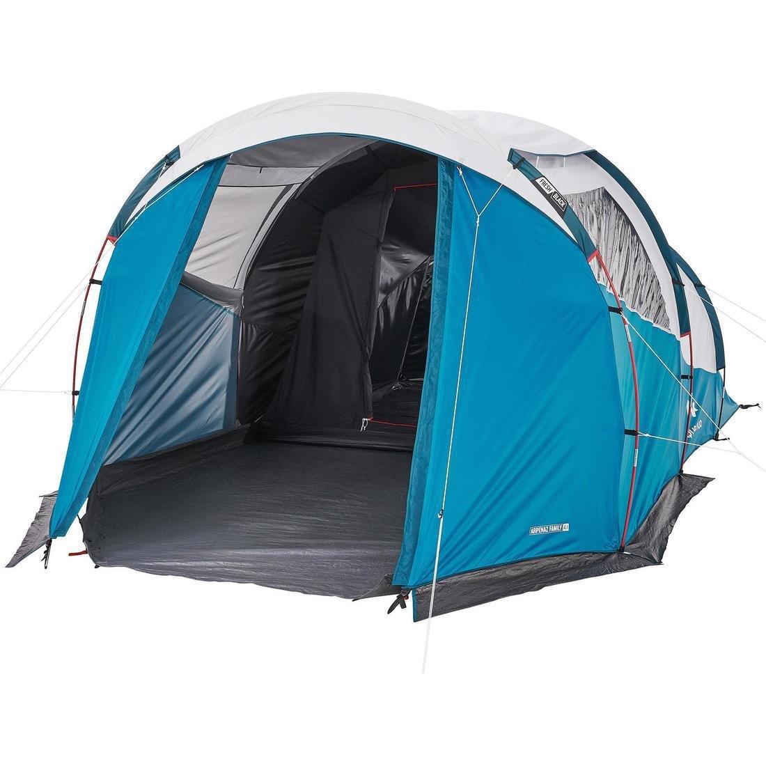 Camping Tent with Poles Arpenaz 4.1 Fresh and Black - 4 Persons 1 Bedroom, Deep Petrol Blue, No Color, large image number 0