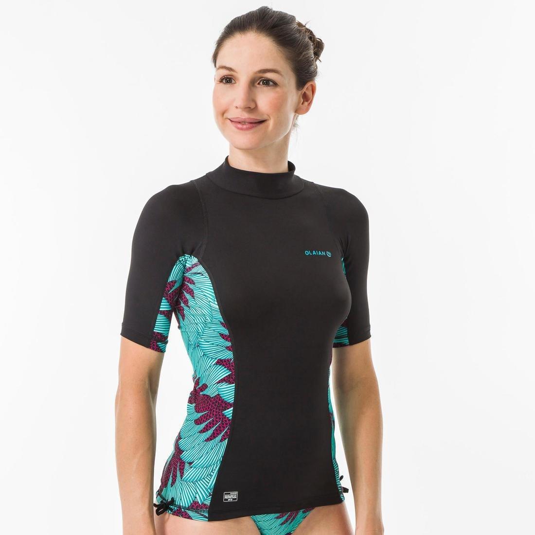 Large  Women's Short Sleeve UV Protection Surfing Top T-Shirt 500, Green, , large image number 0