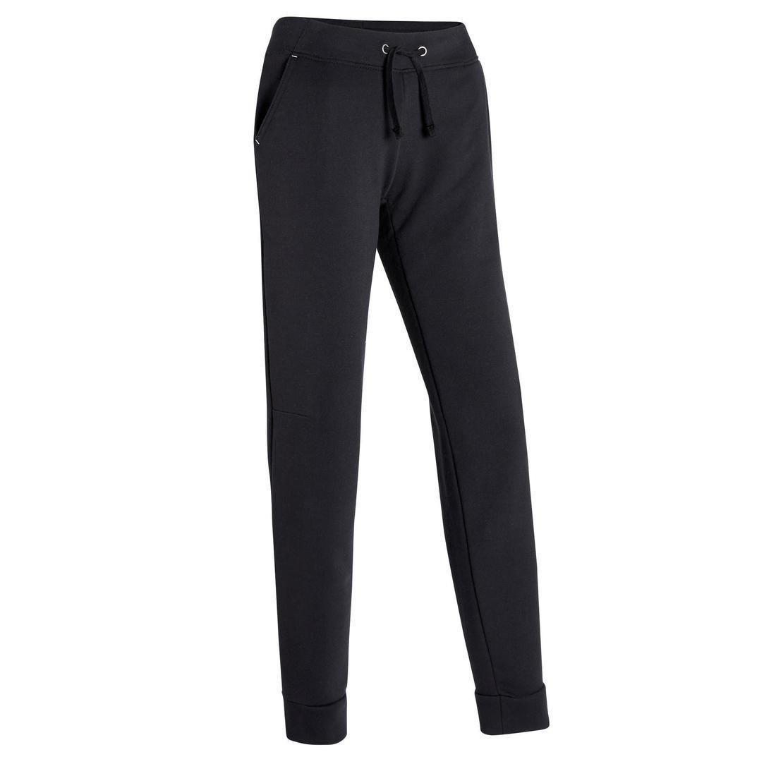 W28 L31  Straight-Cut Fitness Jogging Bottoms with Fitted Cuffs, Black, , large image number 0