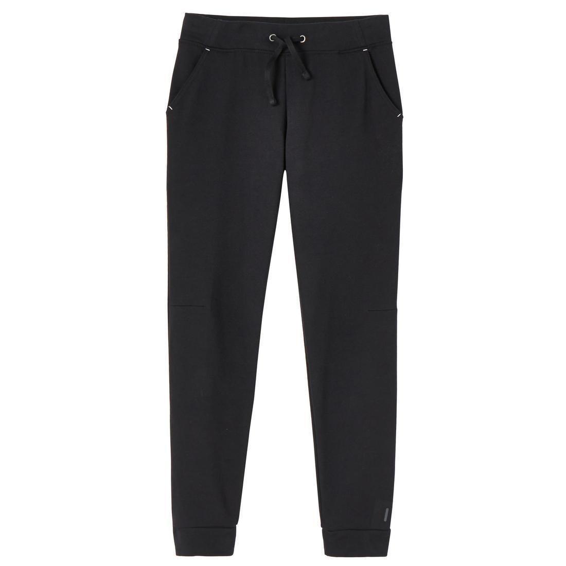 W28 L31  Straight-Cut Fitness Jogging Bottoms with Fitted Cuffs, Black, , large image number 1