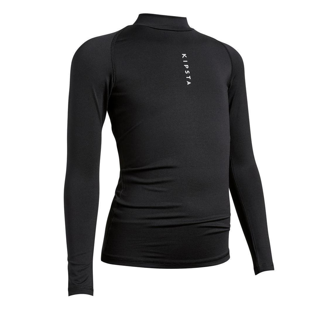 5-6Y  Kids' Long-Sleeved Football Base Layer Top Keepdry 100 - Mottled, Black, , large image number 1