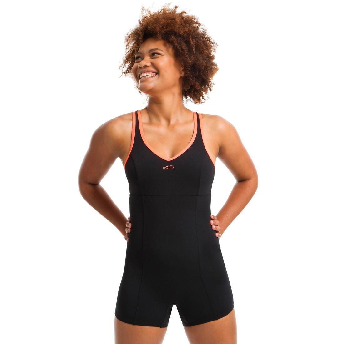 Large  Women's fitness One-Piece Shorty Swimsuit Lou, Black, , large image number 0