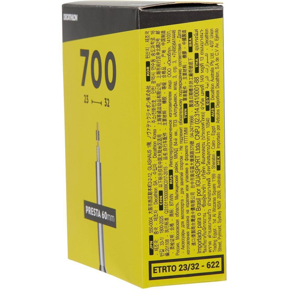 700x23/32 Bike Inner Tube, 60mm Valve - Presta, No Color, large image number 1