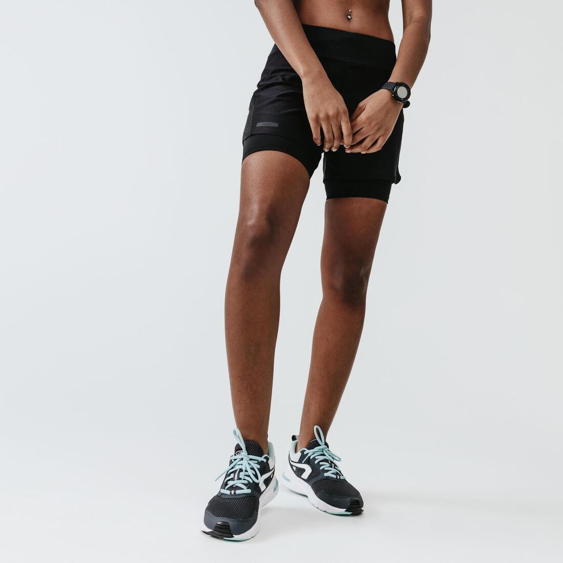 Small  Women's Running 2-in-1 Shorts with Built-In Tight Shorts Dry - Black, , large image number 0