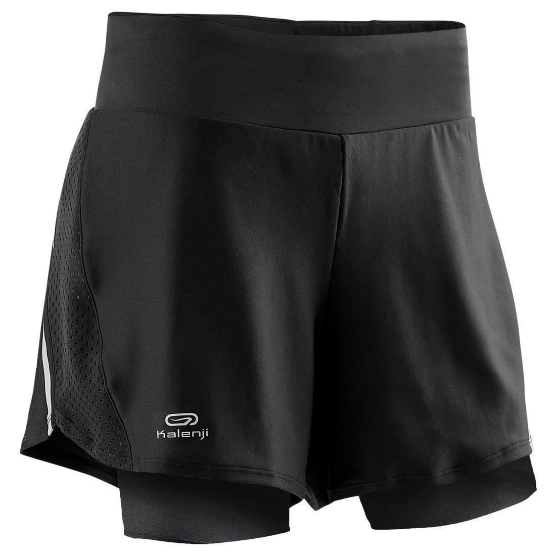 Small  Women's Running 2-in-1 Shorts with Built-In Tight Shorts Dry - Black, , large image number 1