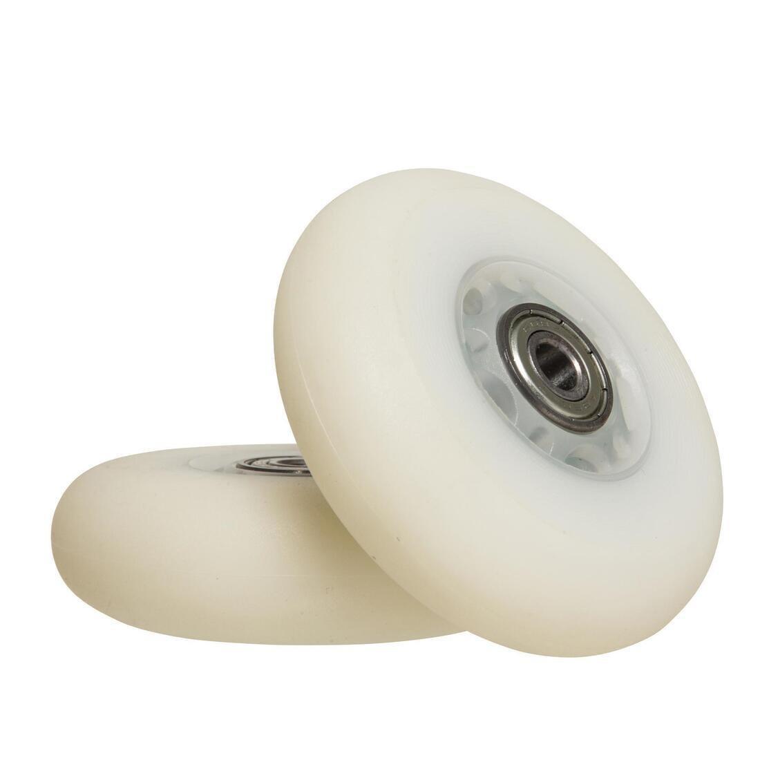 Set of 2 Light-Up 76mm 82A Inline Skate Wheels + Bearings - White/Blue Light Title, , large image number 0