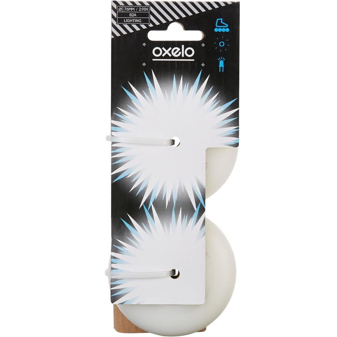 Set of 2 Light-Up 76mm 82A Inline Skate Wheels + Bearings - White/Blue Light Title, , large image number 2