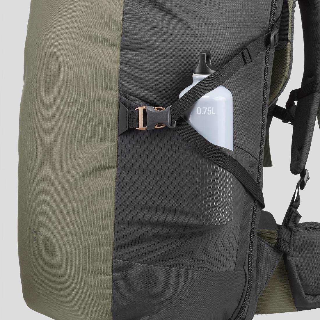 Unique Size  Trekking Travel Rucksack 60 Litres | Travel 100, Dark Ivy Green, , large image number 10