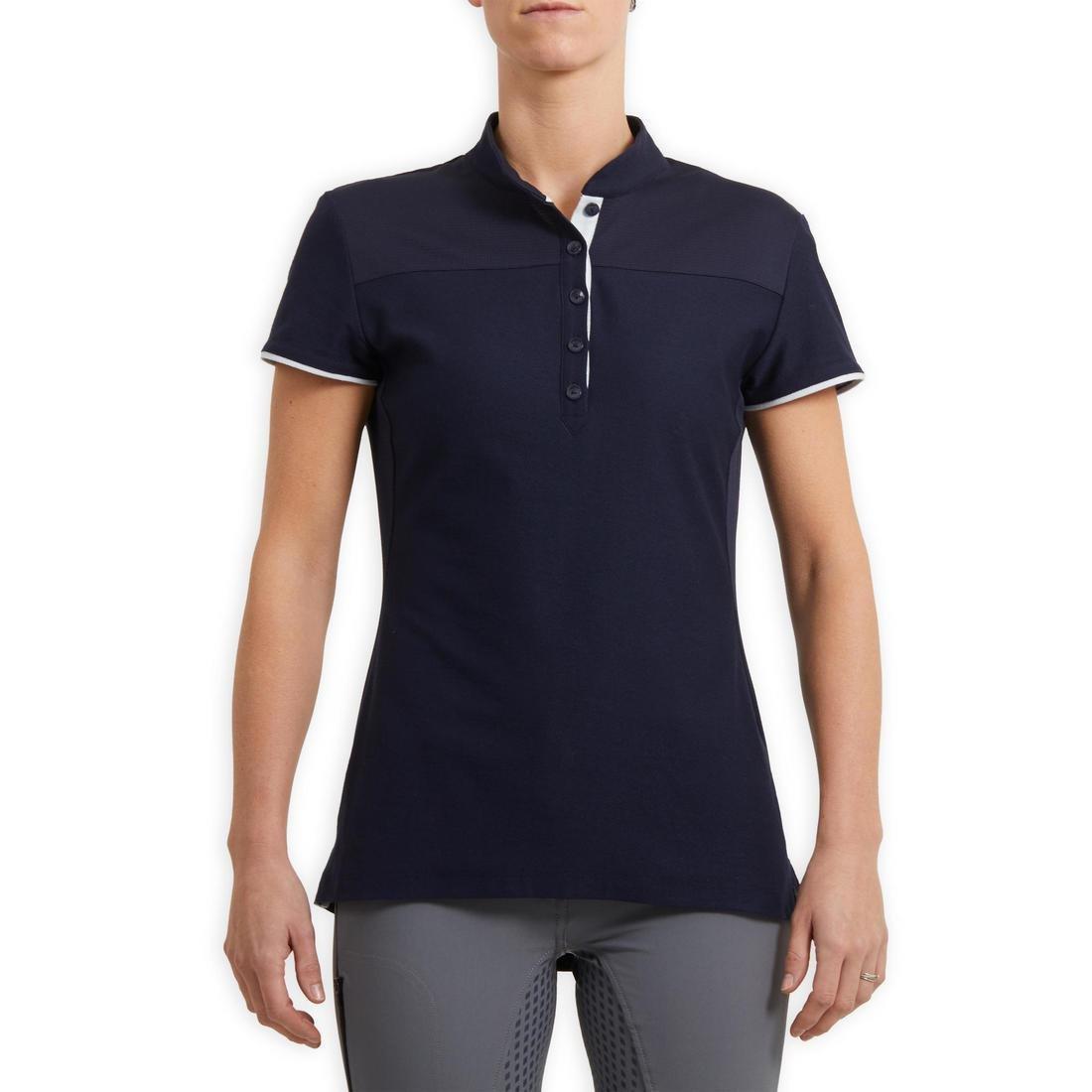 M  Women's Short-Sleeved Horse Riding Polo Shirt 500, Navy, , large image number 2