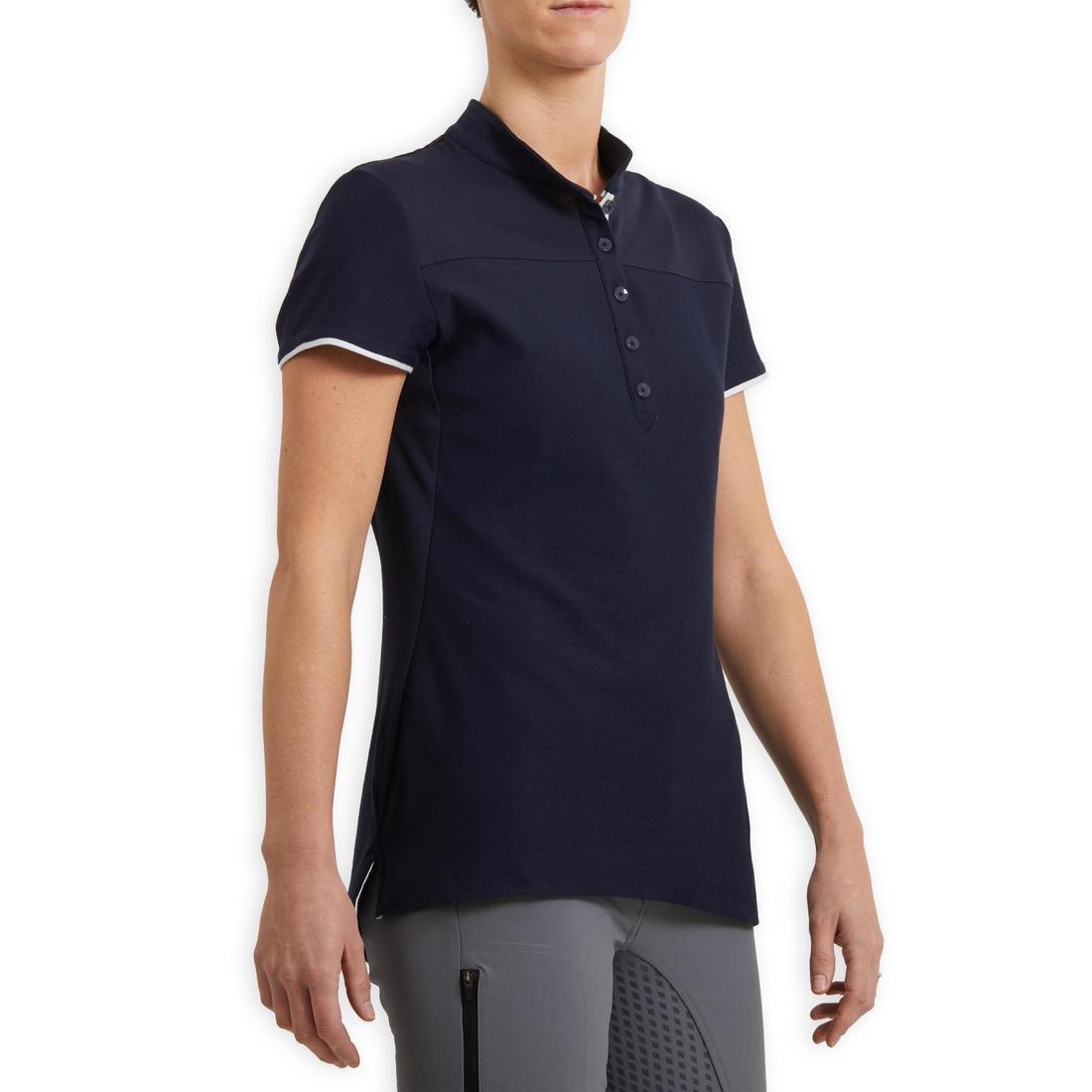 M  Women's Short-Sleeved Horse Riding Polo Shirt 500, Navy, , large image number 3