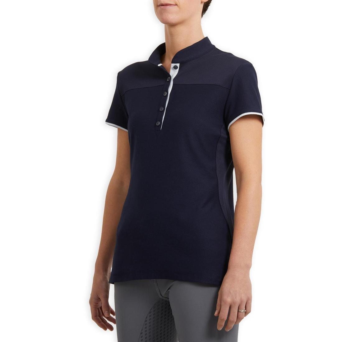 M  Women's Short-Sleeved Horse Riding Polo Shirt 500, Navy, , large image number 4