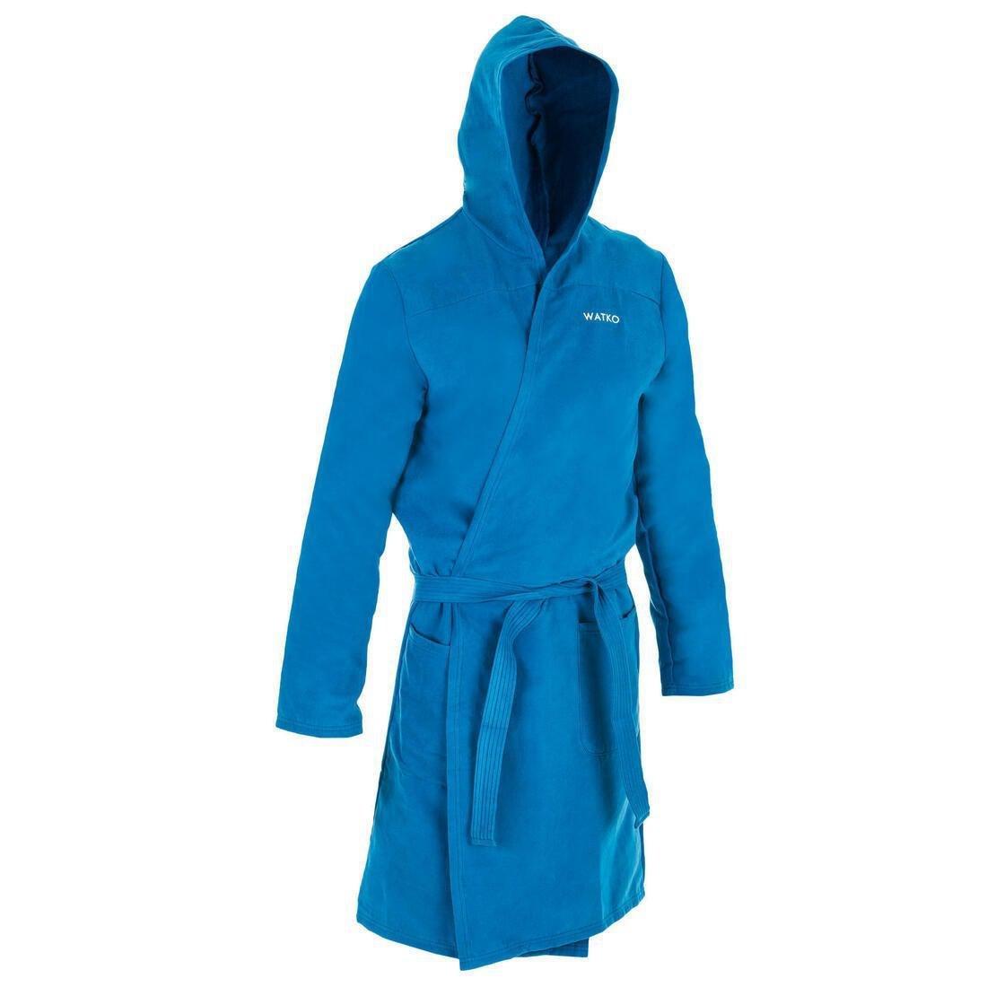 Medium  Men's Microfibre Pool Bathrobe with Hood, Pockets and Belt, Petrol Blue, , large image number 0