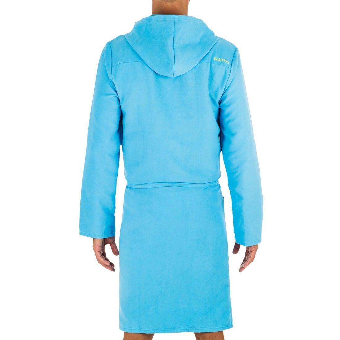 Medium  Men's Microfibre Pool Bathrobe with Hood, Pockets and Belt, Petrol Blue, , large image number 1
