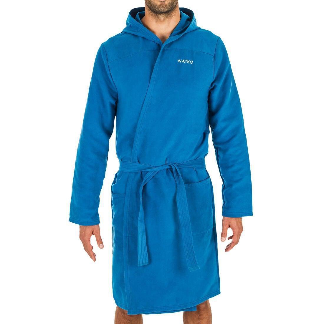 Medium  Men's Microfibre Pool Bathrobe with Hood, Pockets and Belt, Petrol Blue, , large image number 11