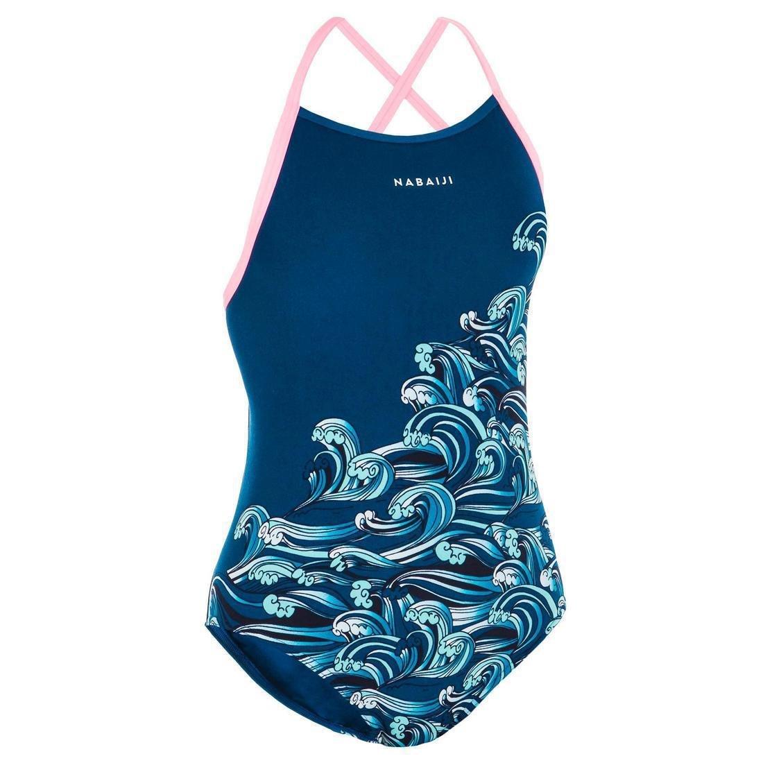 12-13Y Girls' Swimming One-Piece Swimsuit Jade- All Neon, Petrol Blue, , large image number 2