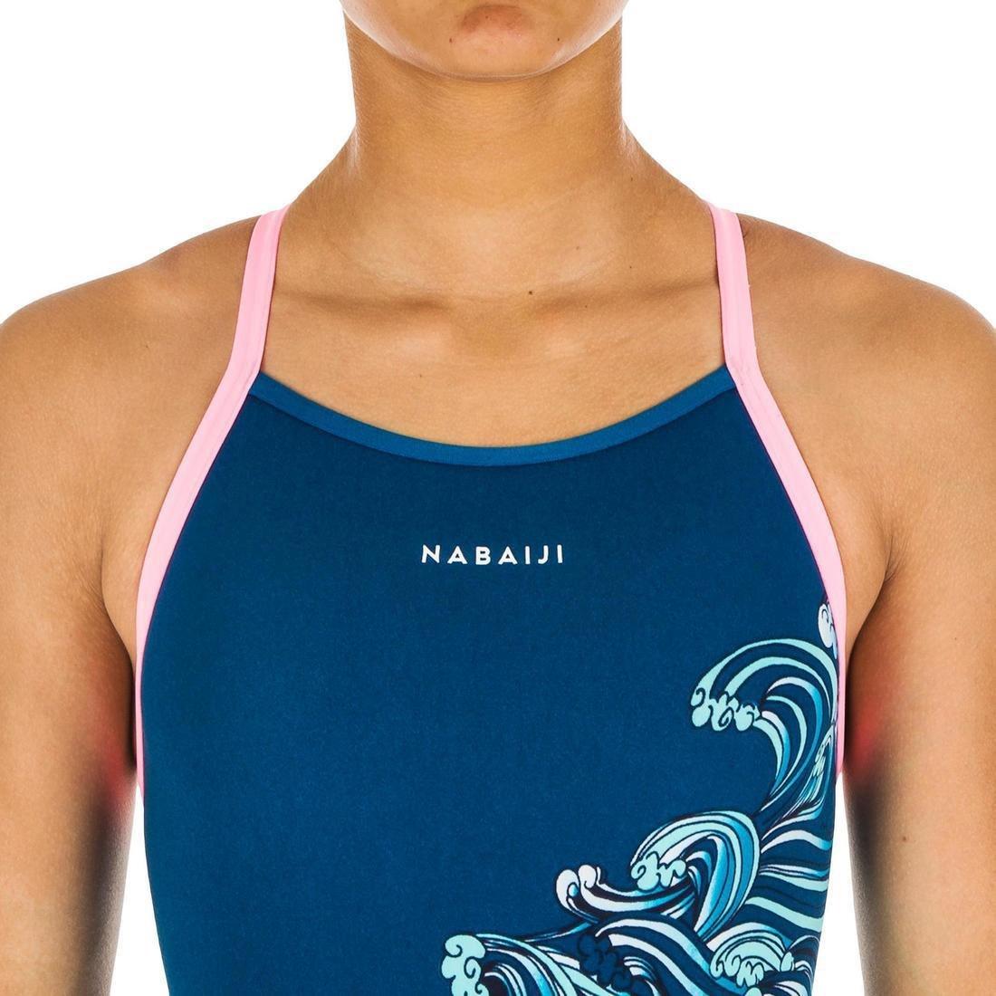 12-13Y Girls' Swimming One-Piece Swimsuit Jade- All Neon, Petrol Blue, , large image number 4